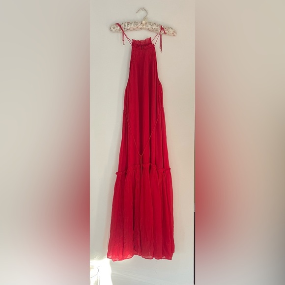 new banana republic Crinkle Maxi Dress with Silk Red Halter - Picture 4 of 9